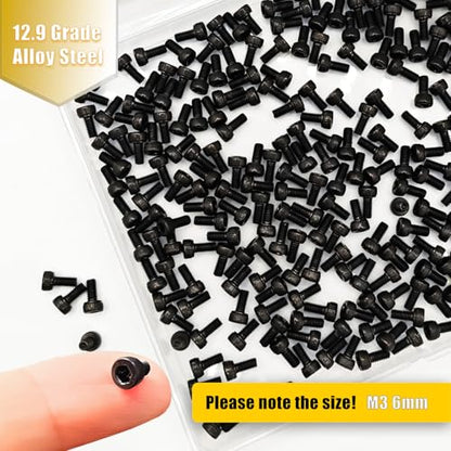 M3 x 6mm Screws 300pcs, Hex Socket Head Cap Screws Bolts, M3 x 6 Bolts 12.9 Grade Alloy Steel, Black Zinc Plated, Allen Socket Drive, Fully Threads, Machine Screws - size: M3*6mm 300pcs