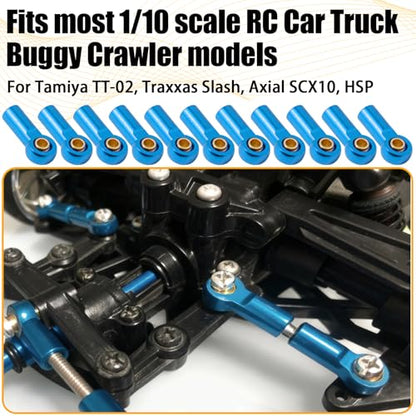 10PCS Aluminum M3 Tie Rod End Ball Joint Link Ball Head Holder 3mm RC Car Upgrade Parts, Compatible with Tamiya HSP Traxxas TRX4 Axial SCX10 D90 1/10 RC Car Truck Buggy Crawler, Blue - color: Blue