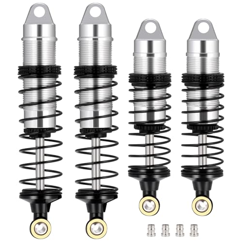 4Pcs Aluminum Front & Rear Shock Set RC Dampers，Silver + Black | Upgrade Parts, For Losi 1/16 Mini-B, For Losi 1/18 Mini-T, RC Car Buggy - color: Silver + Black