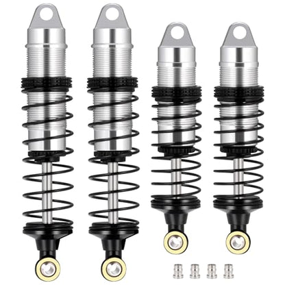 4Pcs Aluminum Front & Rear Shock Set RC Dampers，Silver + Black | Upgrade Parts, For Losi 1/16 Mini-B, For Losi 1/18 Mini-T, RC Car Buggy - color: Silver + Black