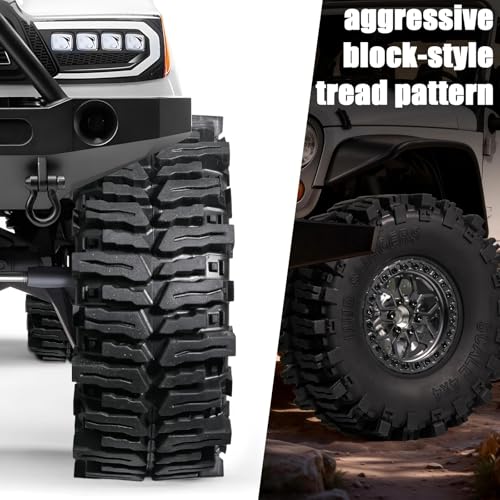 2.2 RC Crawler Tires Wheels Set, Mud Terrain Tires with Aluminum Beadlock Rims Brake Discs, 12mm Hex 5.5mm Positive Offset for Axial SCX10 SCX10 II III Pro Traxxas TRX4 TRX6 Redcat Gen8 VS4-10 - color: Titanium