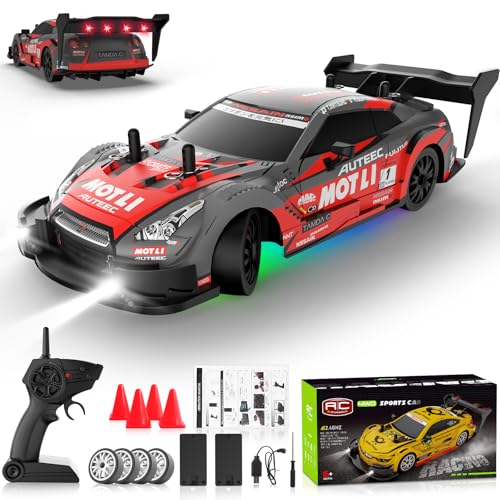 RC Drift Car 1:20 Scale Remote Control Cars 2.4GHz 4WD High Speed RTR Racing Vehicle with LED Lights 2 Rechargeable Batteries and Drifting Tires Racing Sport Toy Car for Adults Kids Boys Girls - color: Red