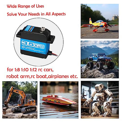 Pack of 2 RC Servo 35KG Steering Servo 7.4V Digital Motor Stainless Steel Gear High Torque Waterproof for DIY Robotic RC Cars - size: 35kg x 2PCS(270°)