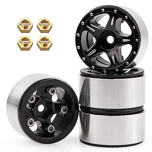 AIMROCK 1.0 Beadlock Wheels w/Brass 7mm Hex Wheel Hubs for Axial SCX24 FCX24 TRX4M 1/24 1/18 RC Crawler Upgrade Parts (Type 2) - style: Type 2