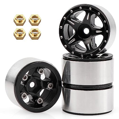 AIMROCK 1.0 Beadlock Wheels w/Brass 7mm Hex Wheel Hubs for Axial SCX24 FCX24 TRX4M 1/24 1/18 RC Crawler Upgrade Parts (Type 2) - style: Type 2