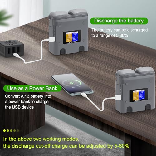 Multifunction LCD Dual Chargerfor DJI Air 3S 3 Battery | Storage Charge,Discharge,Fast Charging Two Batteries,Two-Way Hub Accessories