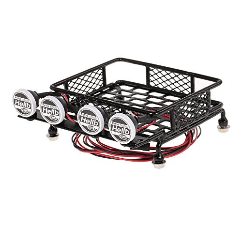 mewmewcat Roof Rack Luggage Carrier with Light Bar for 1/10 RC Crawler Axial SCX10 D90 110 TRAX4 HSP RC Car Parts