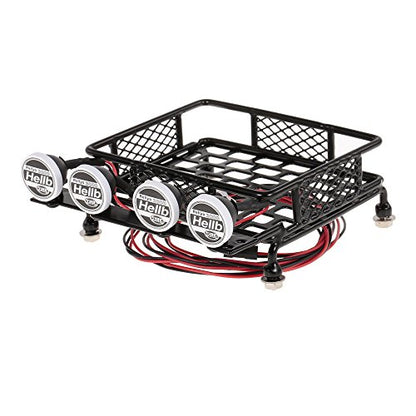 mewmewcat Roof Rack Luggage Carrier with Light Bar for 1/10 RC Crawler Axial SCX10 D90 110 TRAX4 HSP RC Car Parts