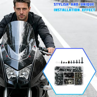 195PCS M5 M6 Motorcycle Fairing Bolt Kits, Stainless Steel Windshield Fairing Screws Fastener, Motorbike Windscreen Bolts Nut Clips Kit, Universal for Dirt Bike Scooters Motocross (Titanium) - color: Titanium