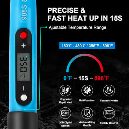 FEITA Electric Soldering Iron Kit with 80W LCD Digital Adjustable Temperature Soldering-iron, 5 Soldering Tips, Rosin Flux, Solder Wires & Stand, Electrical Soldering Kit for Electronics - color: 80w 9in1