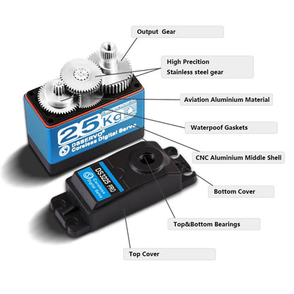 25kg RC Servo DS3225 PRO Metal Gear Waterproof High Torque Fast Digital Steering Motor 270 Degree - size: 25KG PRO