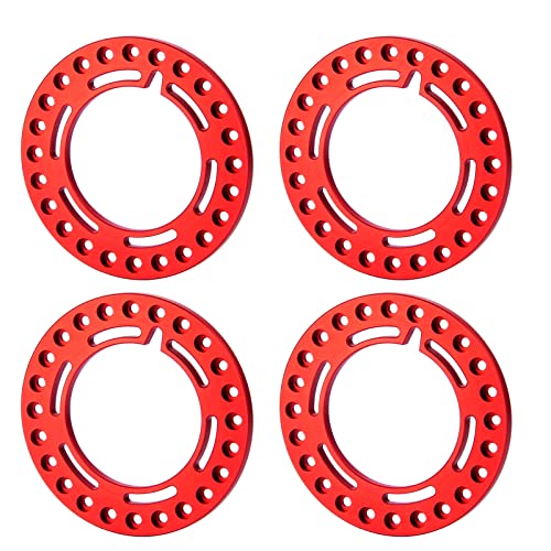 4pcs Aluminum 1.9inch RC Beadlock Wheel Rim Replacement Ring for 1/10 RC Crawler Car 1.9" Wheels/Rims (Red) - color: Red