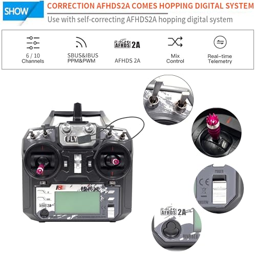DTXMX Flysky FS-i6X 10CH Transmitter and Receiver FS-iA10B for RC Models | 10 Channels 2.4GHz AFHDS 2A Radio Control System for RC FPV Quadcopter, Fixed Wing (Mode-2)