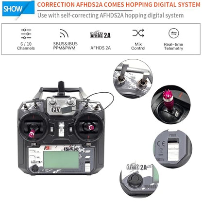 DTXMX Flysky FS-i6X 10CH Transmitter and Receiver FS-iA10B for RC Models | 10 Channels 2.4GHz AFHDS 2A Radio Control System for RC FPV Quadcopter, Fixed Wing (Mode-2)