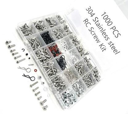 1000pcs Universal RC Screw Kit Screws Assortment Set, Hardware Fasteners for Traxxas Axial Redcat HPI Arrma SCX10 Losi 1/8 1/10 1/12 1/16 Scale RC Cars Trucks Crawler (1000pcs 304 Stainless Steel) - style: 1000pcs 304 Stainless steel