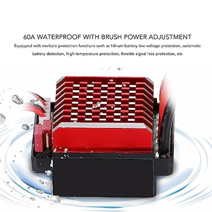 RC Car 550 Motor 60A ESC Brushless Combo, Stable Performance Sensorless for 1 10 Scale Short Truck and Crawler RC, Copper Winding Efficient Cooling Aluminum Shell