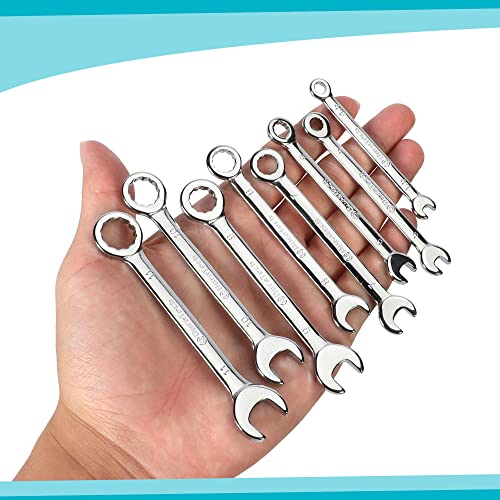 DURATECH Mini Wrench Set, Small Ignition Wrench Set, Mirror Polished | 20-Piece, Metric & SAE, 4mm-11mm & 5/32" - 7/16", Lightweight, with Rolling Pouch, for Tight Access in Confined Spaces