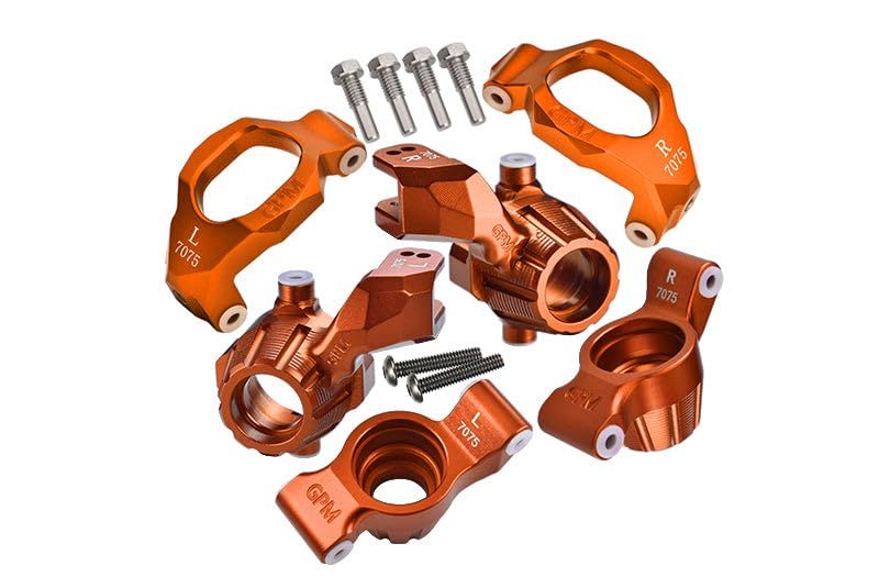 Aluminum 7075 Front C-Hubs & Front Steering Blocks & Rear Stub Axle Carriers Set for Traxxas 1:10 4WD MAXX 89076-4 / 4WD MAXX with WideMAXX 89086-4/1:8 4WD Maxx Slash 6S 102076-4 Upgrades - Orange