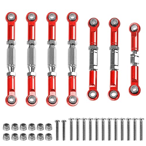 ShareGoo Aluminum Front Rear Swing Arm & Steering Knuckle Kit & Tie Rod Steering Servo Link Compatible with WLtoys 144010 144001 144002 1/14 RC Car (Red) - color: Red