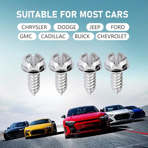 4PCS License Plate Screws, Stainless Steel License Plate Bolts Kit, Rustproof Self Tapping Mounting License Plates Security Fasteners, Universal for Car Truck SUV (Silver) - color: Silver