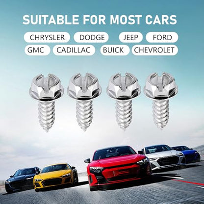 4PCS License Plate Screws, Stainless Steel License Plate Bolts Kit, Rustproof Self Tapping Mounting License Plates Security Fasteners, Universal for Car Truck SUV (Silver) - color: Silver
