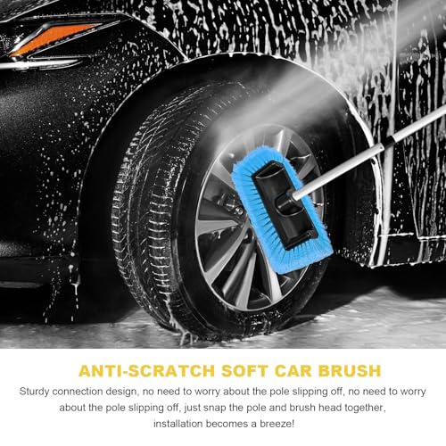 62.7" Car Wash Brush with Long Handle, Scratch-Free Washing Brushes with Five-Sided Soft Bristles, Adjustable Cleaning Brush Wash Mop Kit for RV Truck SUV House Siding (Blue)