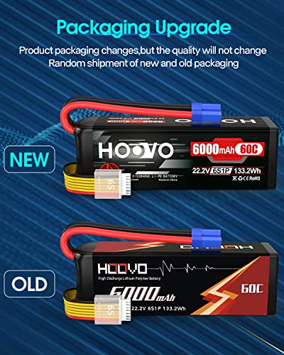 HOOVO 22.2V 6000mAh 60C 6S LiPo Battery with EC5 Plug | for RC Quadcopter Truck Boat Airplane Helicopter RC Vehicle