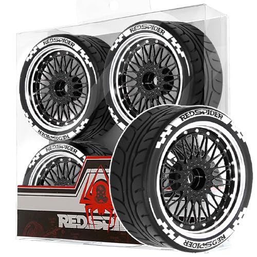 4PCS/Set 64mm Rubber Tires & Aluminum Alloy Wheels Rims Replacement Part for 1/10 RC On-Road Touring Car Racing Car (Black) - color: Black