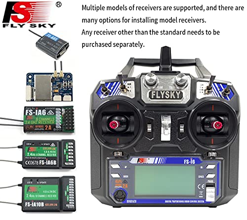 FLYSKY FS-i6 6CH Transmitter w/FS-iA6 Receiver Radio System for RC Models | 6 Channels 2.4GHz AFHDS2A | for RC Fixed Wing Car & Boat (Mode_2)