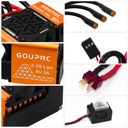 GOUPRC BL3665 3800KV Brushless Motor Shaft 3.175mm Diameter with Upgrade Gen-2 60A Brushless ESC Electric Speed Controller Combo Set for 1/10 1/12 RC Car Truck - color: Orange 60a & 3800kv