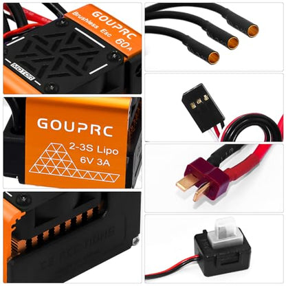 GOUPRC BL3665 3800KV Brushless Motor Shaft 3.175mm Diameter with Upgrade Gen-2 60A Brushless ESC Electric Speed Controller Combo Set for 1/10 1/12 RC Car Truck - color: Orange 60a & 3800kv