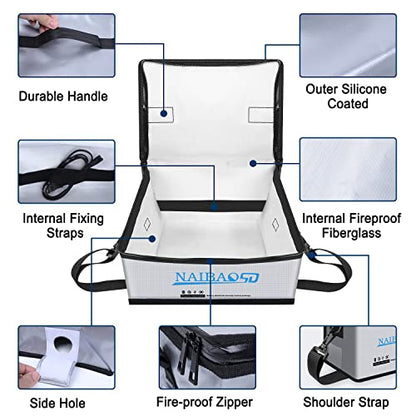 Fireproof Lipo Battery Bag, 11 x 8 x 6.5 in | Explosionproof, Large Capacity, Fire Resistant, Detachable Shoulder Strap, Double Metal Zipper - color: Gray03