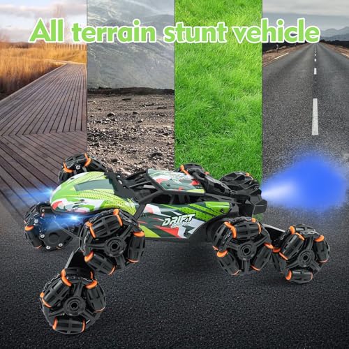8 Wheels Remote Control Car - Birthday Gifts for 6 7 8 9 10 11 12 Years Old Boys, Gesture Sensing RC Stunt Car with Lights & Spray & 360 Degree Flips, 2.4Ghz Climbing Toys for Kids Age 6-12