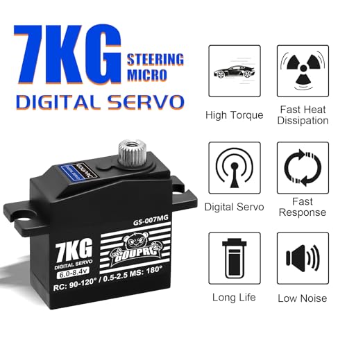 GOUPRC 7KG Micro RC Servo for 1/14 1/16 RC Car Boat DIY Robot, High Torque Medium-Aluminum Digital Servo of Metal Steel Gears with 25T Servo Horn Upgrade Servo Parts - style: 7KG Black