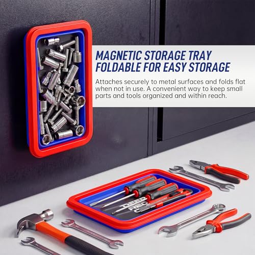 Collapsible Magnetic Parts Tray Set, 3 Pcs Silicone Magnetic Tool Trays | 3 Different Sizes with Strong Magnetic Hold for Screws Nuts Bolts Washers, Garage Toolbox and Auto Repair