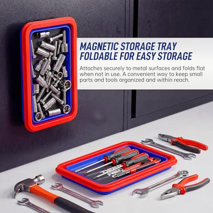 Collapsible Magnetic Parts Tray Set, 3 Pcs Silicone Magnetic Tool Trays | 3 Different Sizes with Strong Magnetic Hold for Screws Nuts Bolts Washers, Garage Toolbox and Auto Repair