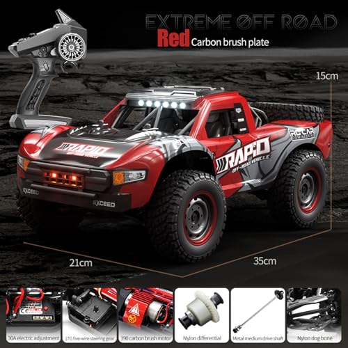 RC Cars 1:14 RC Truck 30 MPH 4WD Remote Control Car All Terrain Trophy Car for Adults Boys Teens Fast 50 Mins Play Off-Road RC Buggy Big Short Course Monster Truck with 2 Batteries (RTR) - color: 130-red