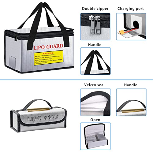 260 * 130 * 150mm +185 * 75 * 60mm Lipo Battery Safe Bag Fireproof Explosionproof for Lipo Battery Storage and Charging Home Office Travel Fireproof Safe Storage Pouch - size: 260*130*150&185*75*60mm