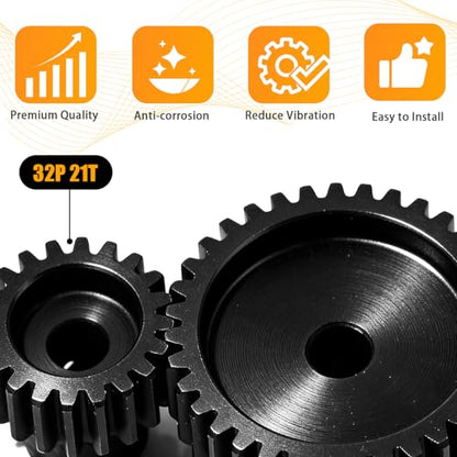32P 21T RC Car Gear Set | 45# Steel Black Oxide | 5mm Bore +0.03mm | Precision Engineered Motor Pinion Gear Compatible with Traxxas/ARRMA/HPI/Kyosho (3-Pack with M4 Set Screws) - style: 3Pcs 21T