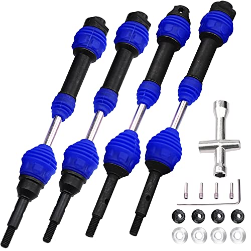 2Pairs Vgoohobby Steel Drive Shaft CVD Dogbon Front Rear Driveshaft Compatible with Traxxas Slash 4X4 Stampede Rustler Hoss VXL 4X4 RC Truck Car (Blue) - color: Blue
