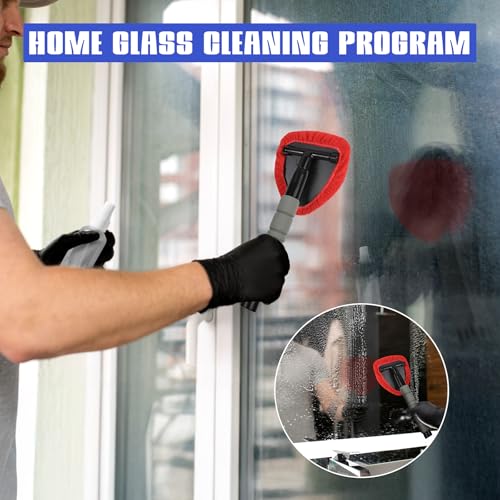 wuyaoyao 14PCS Car Windshield Cleaning Tool, Car Glass Wiper Kit with Window Cleaner, Microfiber Pads, Spray Bottle, Extendable Handle, Interior Detailing Dust Brush, Car Cleaning Supplie (Red) - color: Red