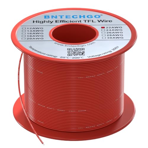 BNTECHGO 22AWG FEP Teflon Coated Wire Red 100ft Tin-Plated Copper | 22 Gauge Strands Wire High-Temp FEP Insulation, -65°C to 200°C Rated, Aerospace Wiring, Medical Wiring, Scientific Equipment - size: 100ft Red