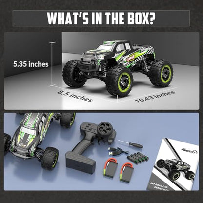 RACENT 1:16 RC Truck, Remote Control Truck for Beginners & Adults | 4x4, All Terrain, 40KPH, High Speed, Off-Road Monster Truck, 2.4Ghz, 2 Batteries - color: Green