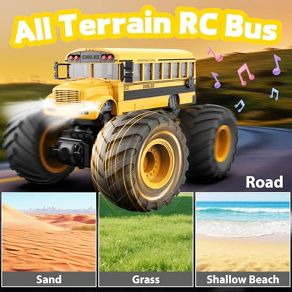 1/28 Gesture Sensing RC Stunt Car for 6-12+ Boys Girls, Seven Light Modes Cool RC Cars & 1/18 Remote Control School Bus Toy for Kids, 2.4GHz All Terrain RC Car with LED Lights & Sound