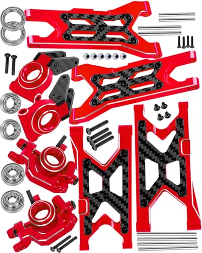 RC Carbon Fibre Front Rear Suspension Arms Rear Hubs Front Steering Block Knuckles & C-Hubs Caster Blocks Upgrades Parts for 1/10 Senton/Granite/Vorteks3S Blx & Mega 550 RC Car.Red - color: Red(for 1/10)