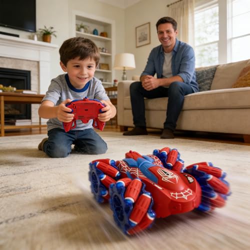 Spider RC Stunt Car for Kids, 2.4GHz Double-Sided 360° Rotating 4WD Remote Control Car with LED Headlights, Rechargeable Off-Road Spider Toy Gift for Boys Ages 4–6 5–7 8–13