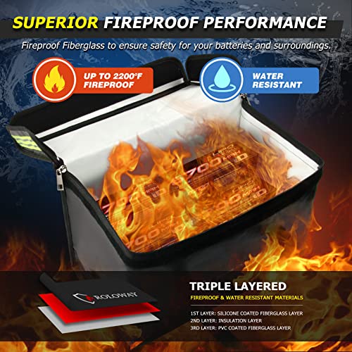 Lipo Battery Bag (15 x 8.5 x 10 inch), Large Fireproof Lipo Ebike Bag with Comfortable Handle, Reflective Strip
