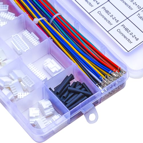 JST Connector Kit 2.0mm Pitch JST-PHB 2.0 Female Connector with Premium 22AWG Pre-Crimped Cables,Dual Row witht Lock PH 2.0mm 2 * 2/3/4/5/6/7/8/9/10 Pin Female Housing (PHB-MM-Kit) - size: JST-2.0MM-PHB Dual Row with Lock