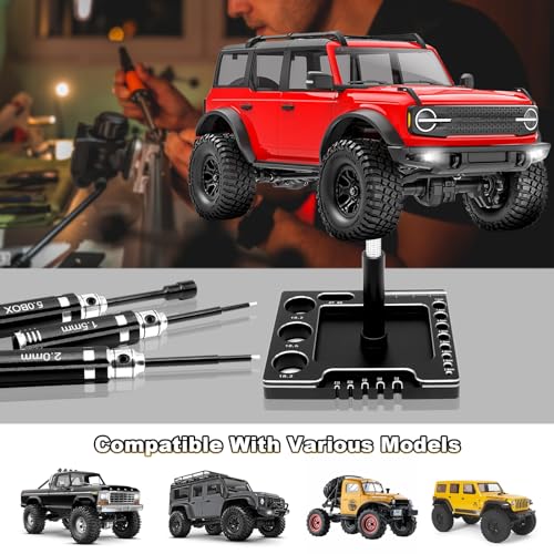 OGRC 7 in 1 Multifunctional RC Car Work Stand RC Repair Stand with 7Pcs Screwdrivers and 1/24 RC Screw Kit for AXIAL SCX24 AX24 1/24 RC Car (Black)