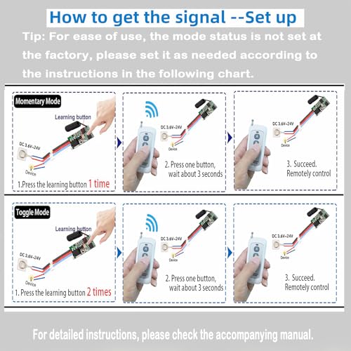 6 Channel Wireless Remote Switch Mini Wireless Switch DC 12V | 3A Relay Wireless Lights Switchs 5V/12V/24V 164Ft Long Distance, for LED Lights, Motors, Fans, and More - size: 6Way 3.6V-24V Mini Remote Switch